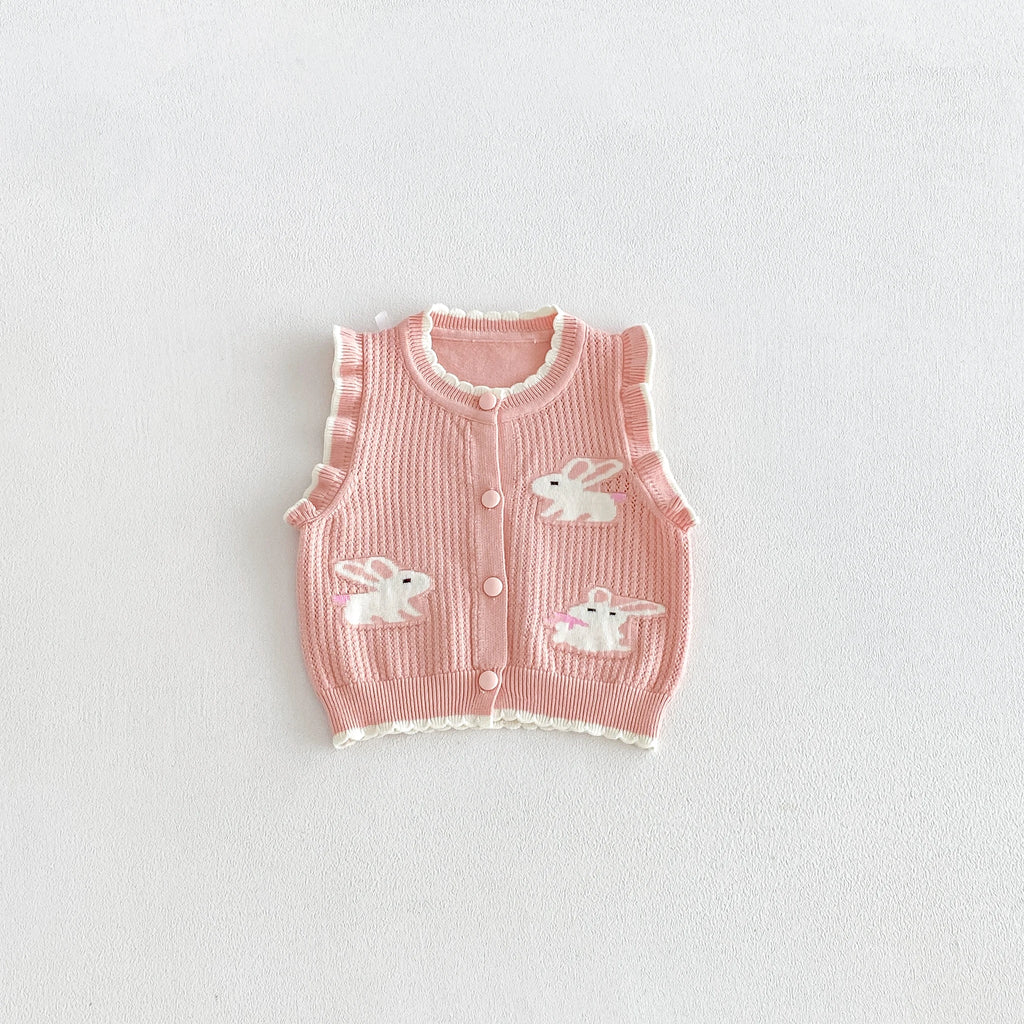 Girls' Vest, Knit Cardigan Top for baby, cartoon Round-Neck Backless Vest, Stylish and Cute Rabbit Vest
