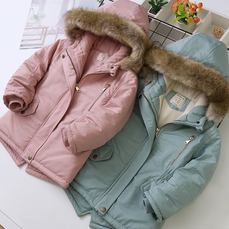 2025 Autumn Winter Children Boy Jacket Outerwear Coat Hooded Plus Velvet Thicken Warm Jacket For Girl 4-14 Year Kids Girl Parka