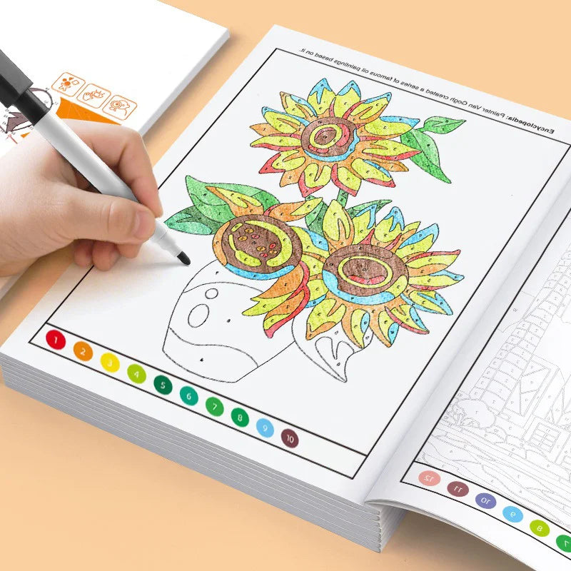 Children's Fun Coloring Book,  48 Pages with Colorful Pages and Number Instructions, Interactive Activity Coloring Book