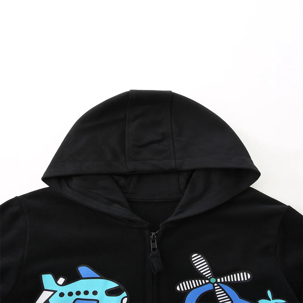 Children's Hooded Jacket New Cars Printed Long Sleeve Zipper Winter Autumn Outwear for Boys Girls 2-7T Spring Coats