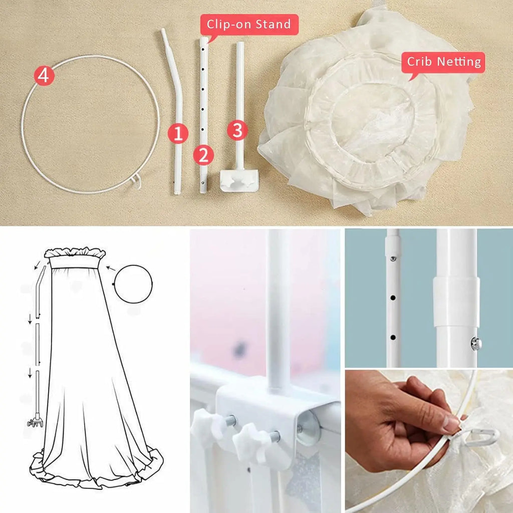 New Bed Canopy, Adjustable Height Baby Bed Canopy with Encrypted Mesh Breathable Skin-Friendly Curtains for Baby Toddler Bedroom