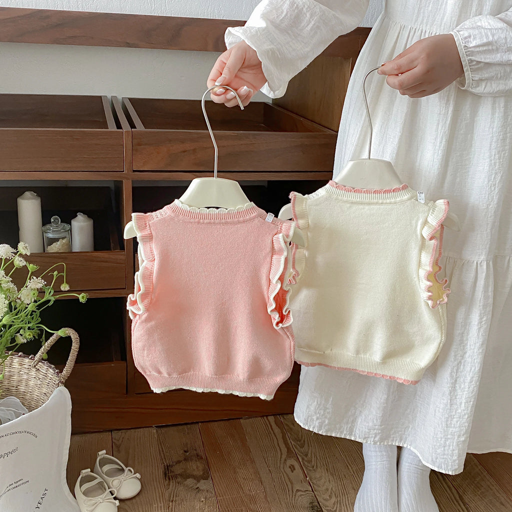 Girls' Vest, Knit Cardigan Top for baby, cartoon Round-Neck Backless Vest, Stylish and Cute Rabbit Vest