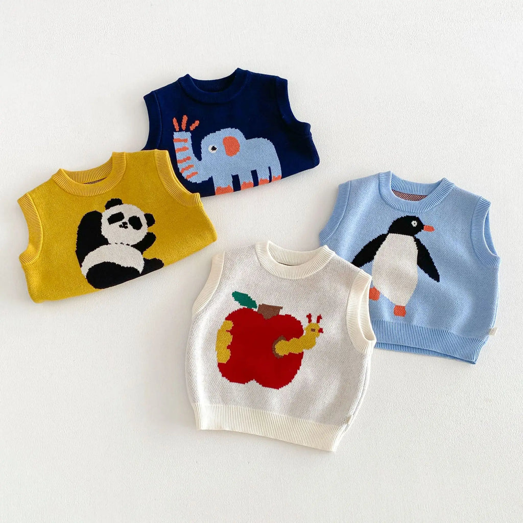 Boys Vest 2026 Spring and Autumn New Children's Clothing Korean Style Fashion Boy Baby Cute Cartoon Knit Vest Simple