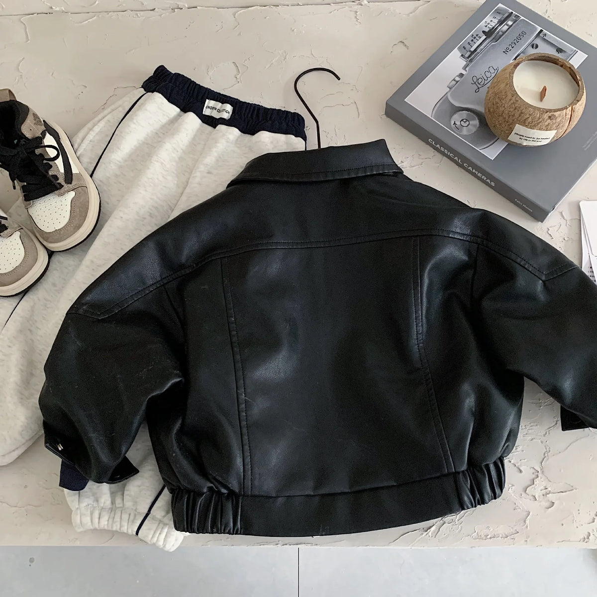 Children Leather Jacket 2026 Autumn and Winter New Product Cool Splicing Jacket Thick Top Fashionable Daily Versatile