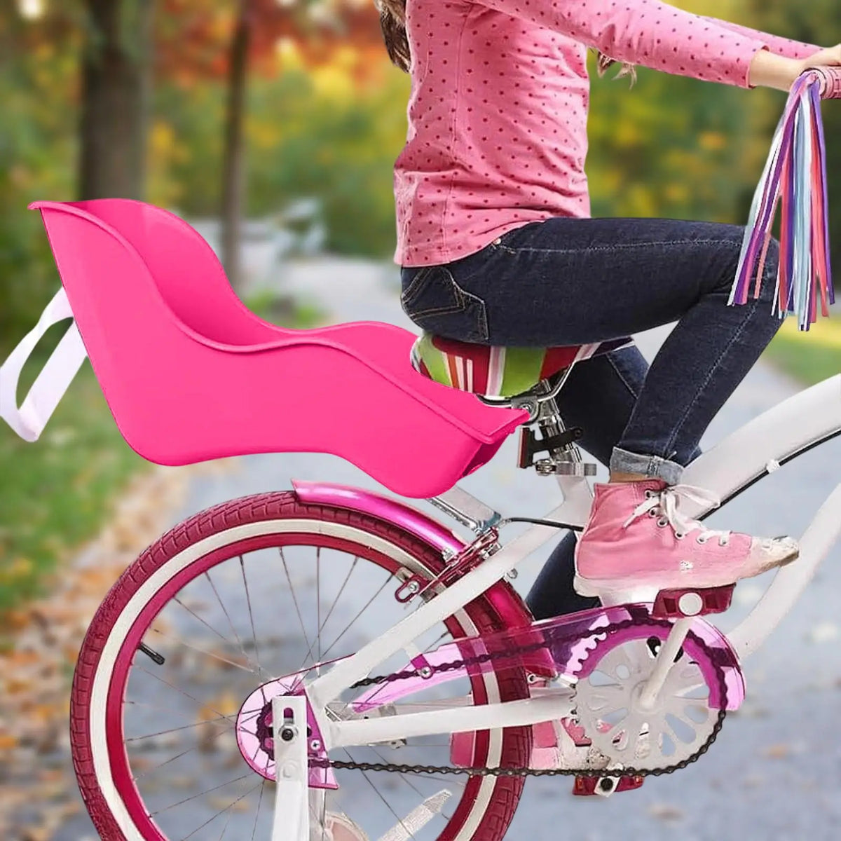 Girls Bike Doll Seat Universal Accessories with Sticker Kids Bike Decoration Doll Bike Seat Bike Accessories for Girls Kids