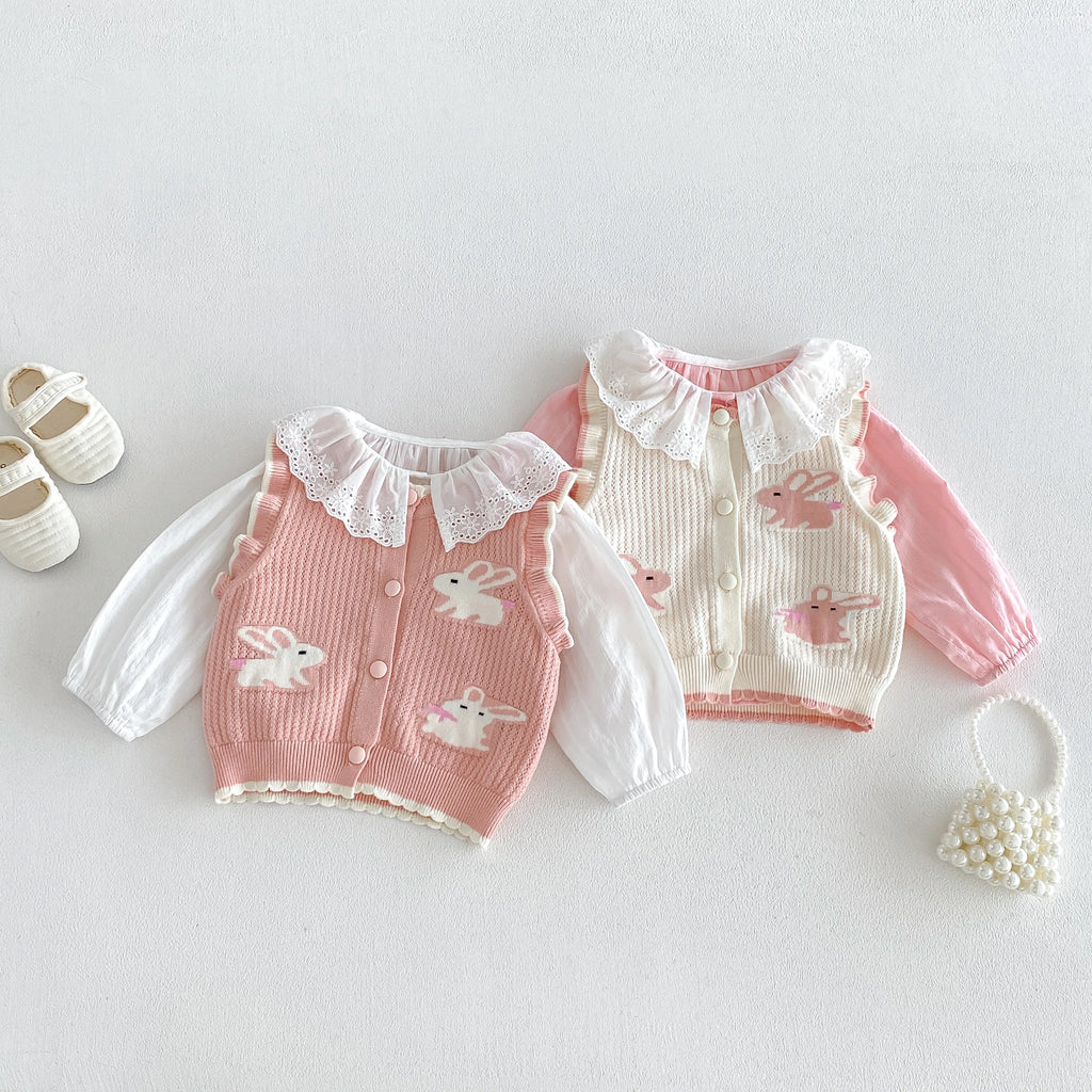 Girls' Vest, Knit Cardigan Top for baby, cartoon Round-Neck Backless Vest, Stylish and Cute Rabbit Vest