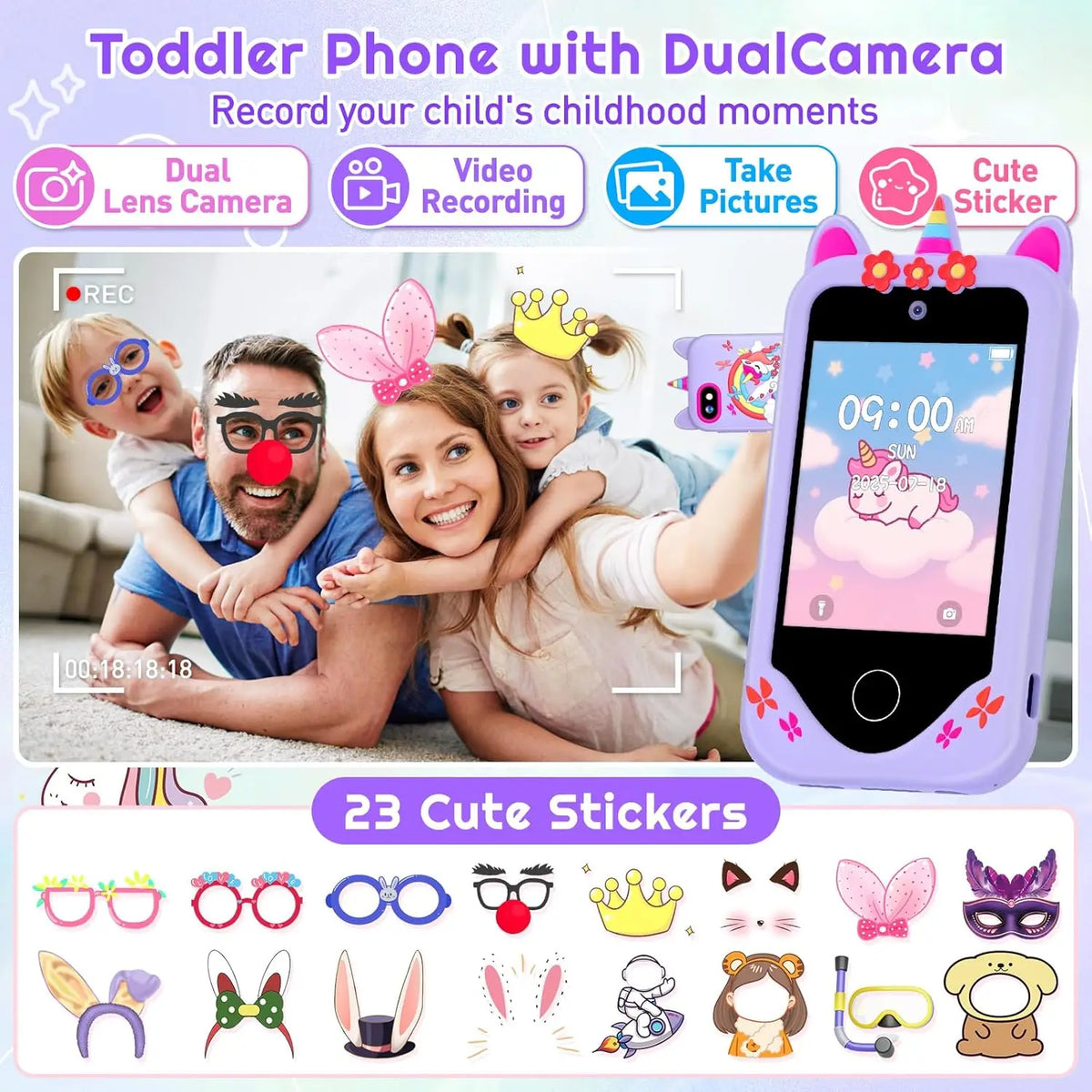 Children Toy Smartphone 2.8 Inch Touch Screen Dual Cameras, Educational Learning Game Music Player, Gift for Kids