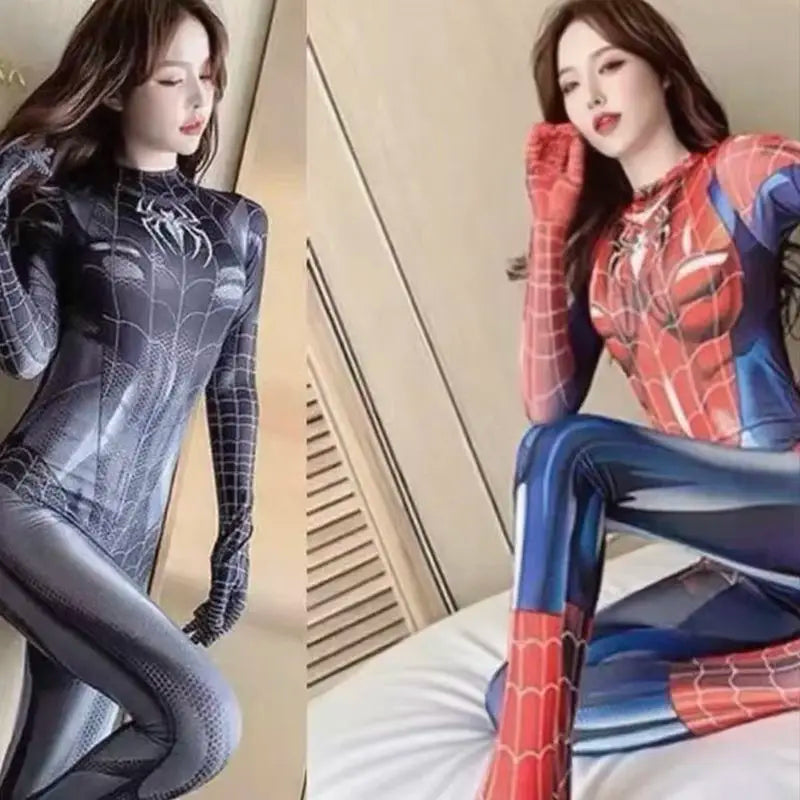 Halloween Superhero Cosplay Costume Spider-Woman Black Cat 3D Printed Tight Jumpsuit Bodysuit Adult Party Outfit Xmas Gift
