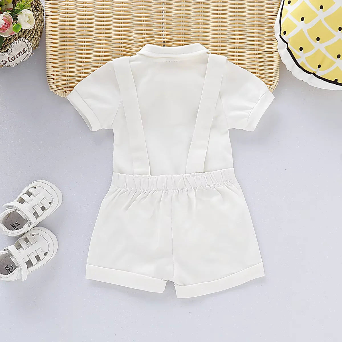 Mini Gentleman Outfit Newborn Baby Boy Formal Costumes Short Sleeve Shirt With Bow + Romper Short Pants Summer Fashion 2 Pcs Set