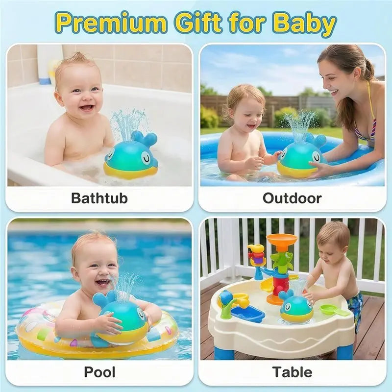 B78B-Light Up Whale Sprinkler Bath For Kids Ages 1-3 Baby Bath Sprayer Water With Light