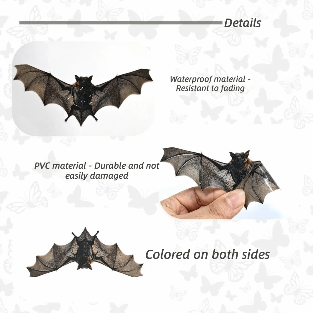 12Pcs Waterproof PVC 3D Bat Wall Stickers Realistic 3D Texture Double-sided Printing Halloween Bat Decals Easy to Paste Reusable