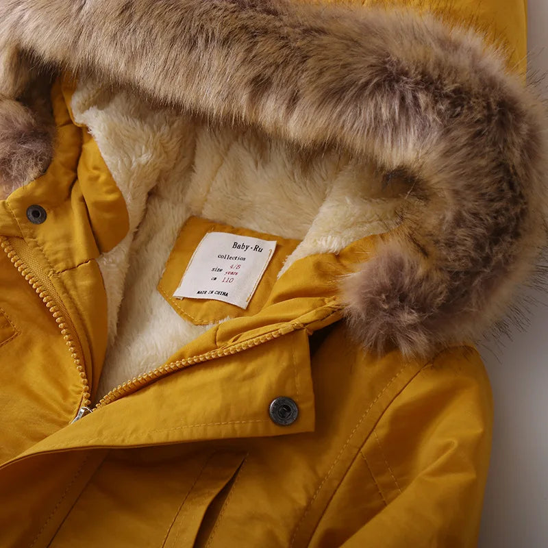2025 Autumn Winter Children Boy Jacket Outerwear Coat Hooded Plus Velvet Thicken Warm Jacket For Girl 4-14 Year Kids Girl Parka