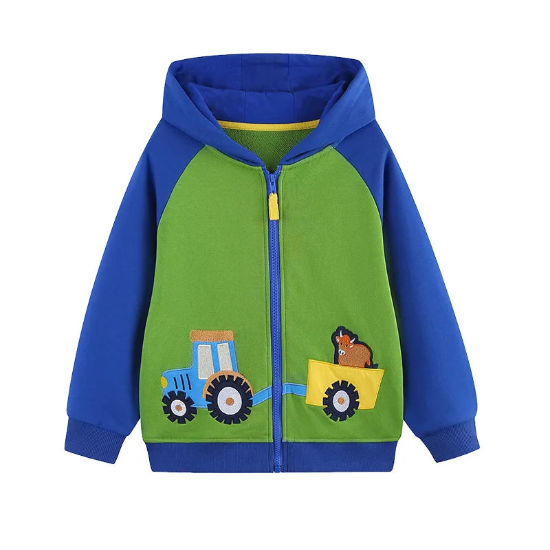 Children's Hooded Jacket New Cars Printed Long Sleeve Zipper Winter Autumn Outwear for Boys Girls 2-7T Spring Coats