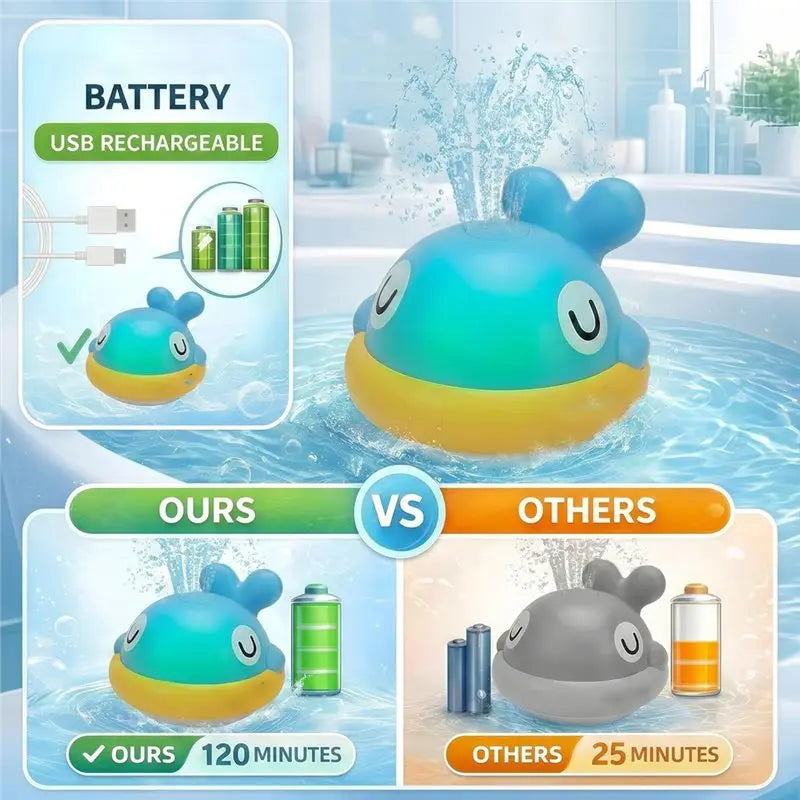 B78B-Light Up Whale Sprinkler Bath For Kids Ages 1-3 Baby Bath Sprayer Water With Light