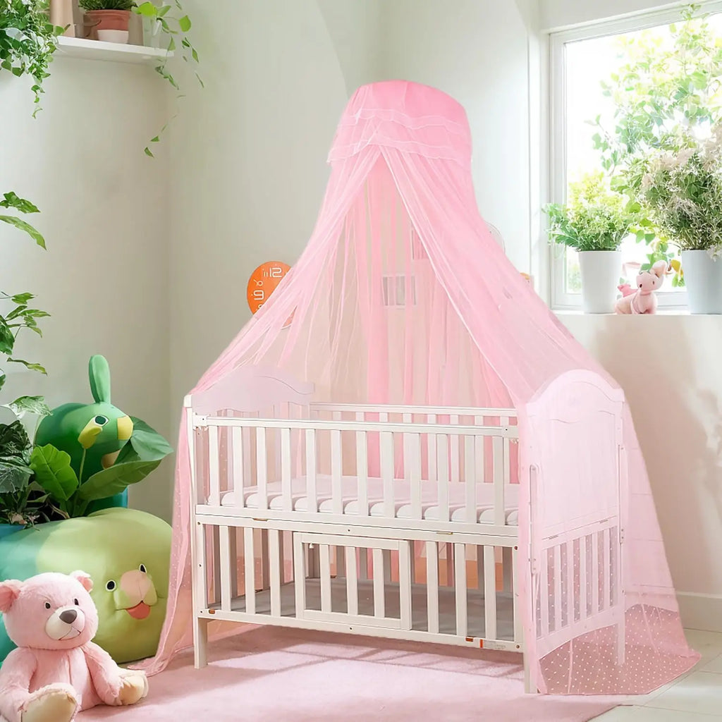 New Bed Canopy, Adjustable Height Baby Bed Canopy with Encrypted Mesh Breathable Skin-Friendly Curtains for Baby Toddler Bedroom