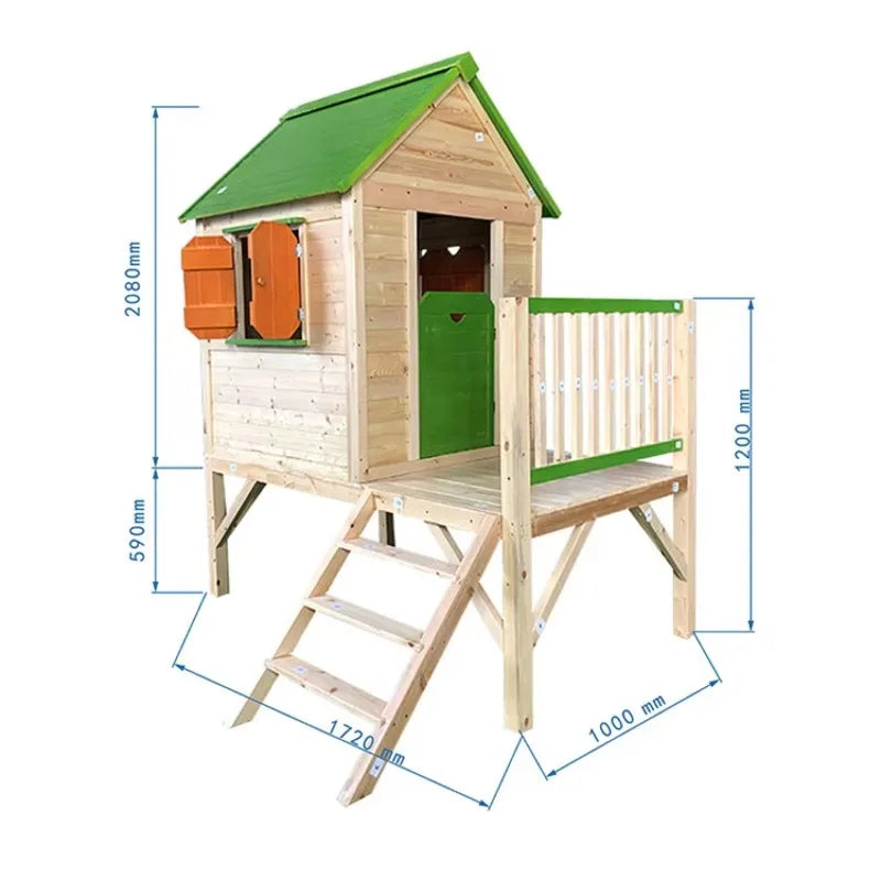 Outdoor Wooden Children's Playhouse with Stainless Steel Fittings Customizable Dimensions Accommodates 4-6 Kids