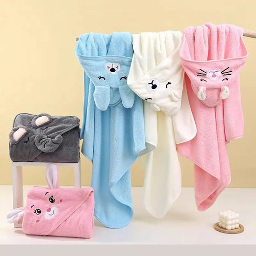 Asciugamano bimbo con cappuccio e fantasie animali