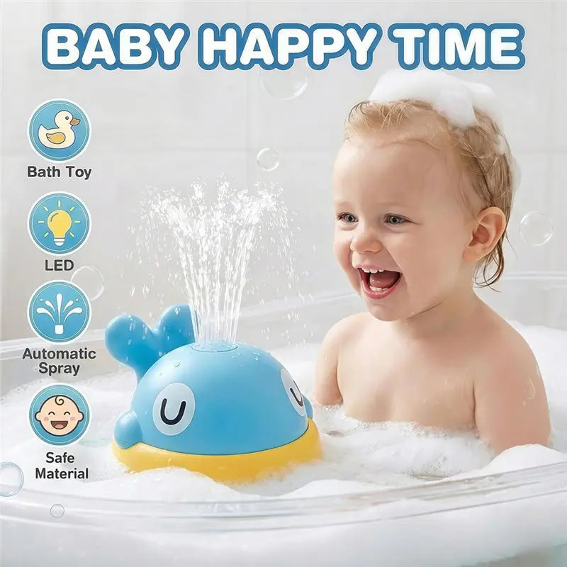 B78B-Light Up Whale Sprinkler Bath For Kids Ages 1-3 Baby Bath Sprayer Water With Light