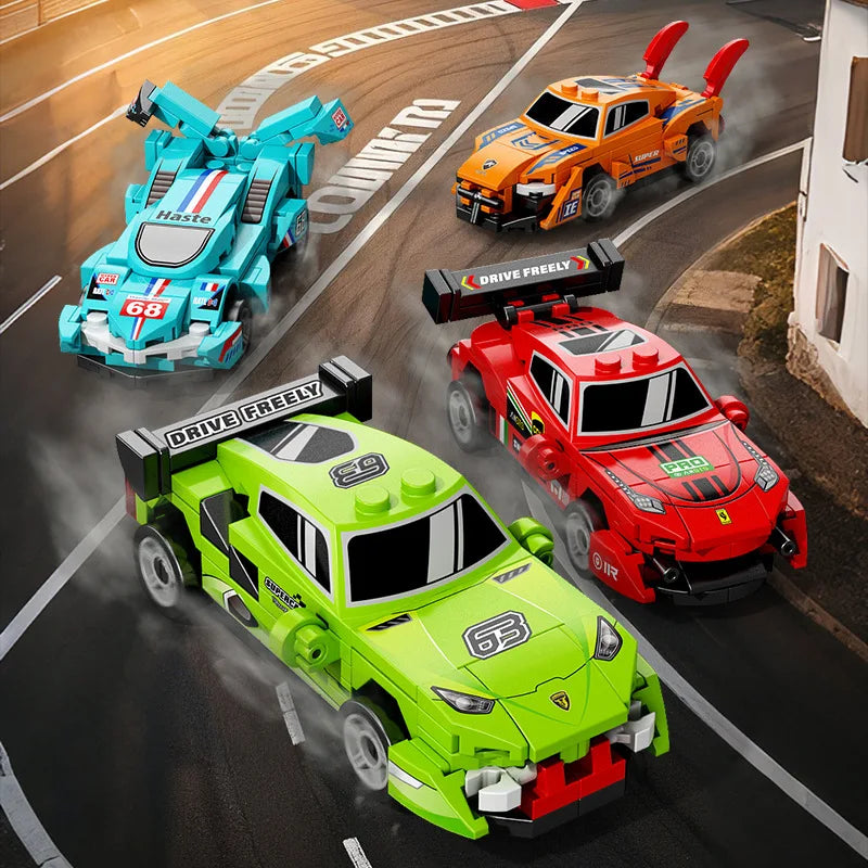 Pull back car Building Block Children Cartoon Character lega toys For Children Birthday Gifts