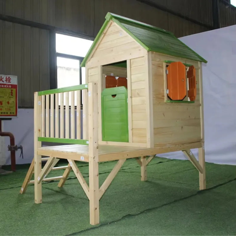 Outdoor Wooden Children's Playhouse with Stainless Steel Fittings Customizable Dimensions Accommodates 4-6 Kids