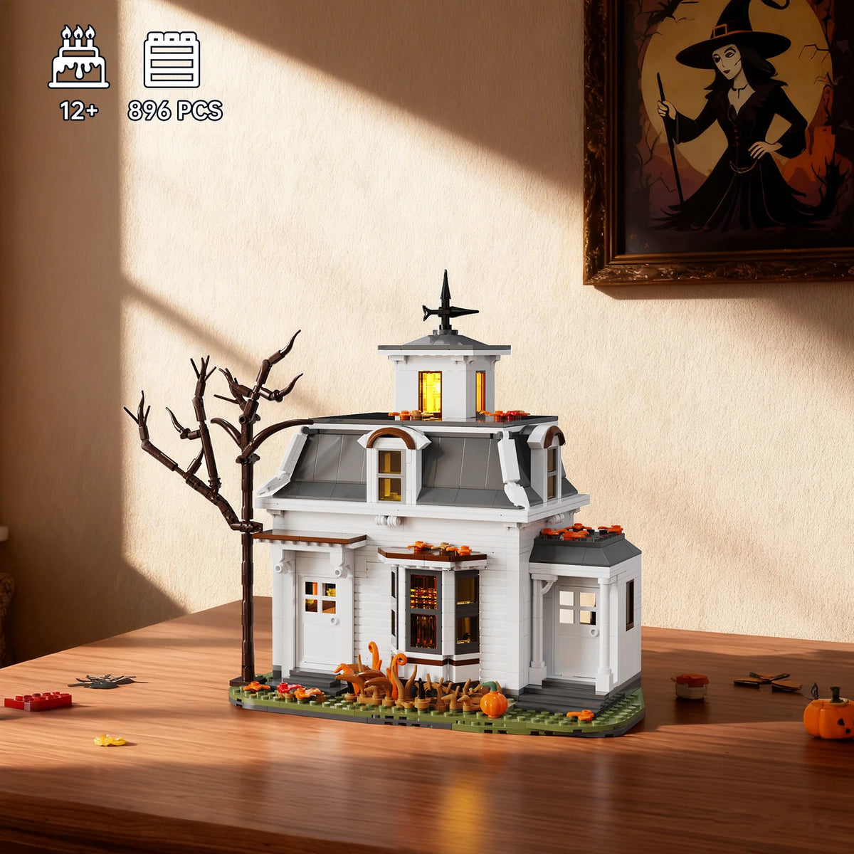Halloween Magic House Building Blocks Set Spooky White Cottage Architecture Model Bricks Home Decoration Toys Gifts for Adult