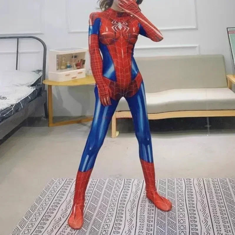 Halloween Superhero Cosplay Costume Spider-Woman Black Cat 3D Printed Tight Jumpsuit Bodysuit Adult Party Outfit Xmas Gift