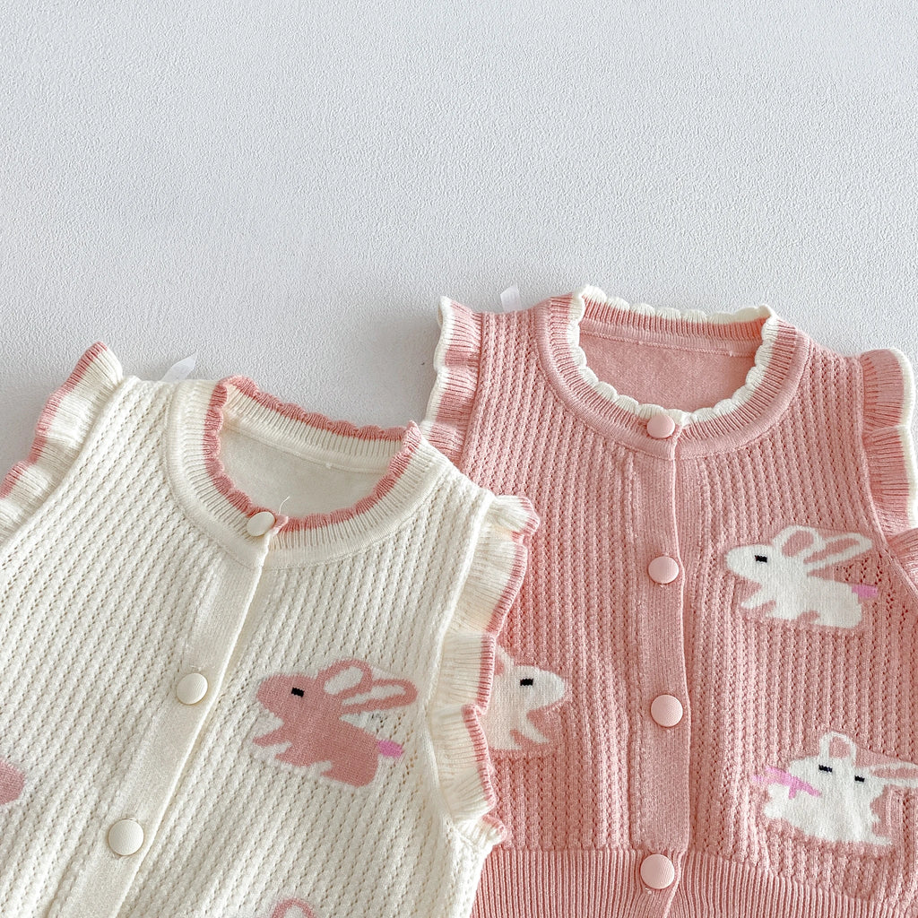 Girls' Vest, Knit Cardigan Top for baby, cartoon Round-Neck Backless Vest, Stylish and Cute Rabbit Vest