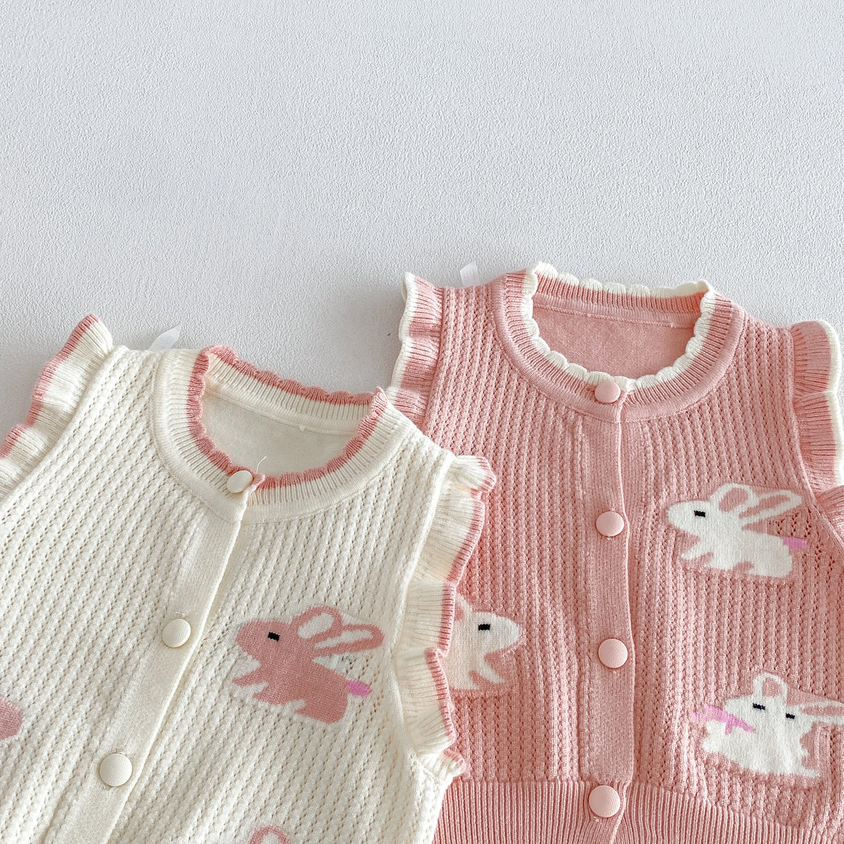 Girls' Vest, Knit Cardigan Top for baby, cartoon Round-Neck Backless Vest, Stylish and Cute Rabbit Vest