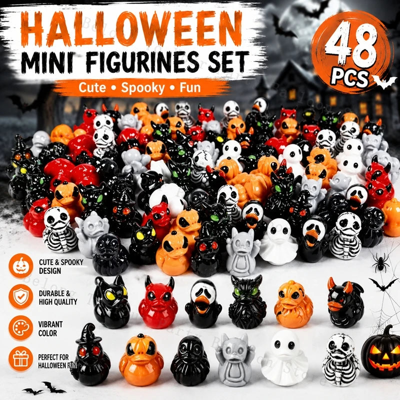Halloween Mini Figurines Resin Halloween Ducks Ghost Miniatures Figurines Bulk for Garden Fairy Micro Landscape Home DIY Decor