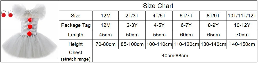HJTT Creepy Clown Costume for Girls Halloween Tutu Dress Grey Red Scary Clown Outfit Kids Carnival Party Fancy Dress Up Clothes