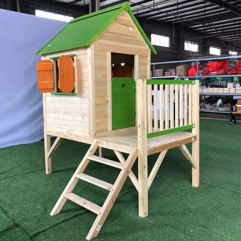 Outdoor Wooden Children's Playhouse with Stainless Steel Fittings Customizable Dimensions Accommodates 4-6 Kids