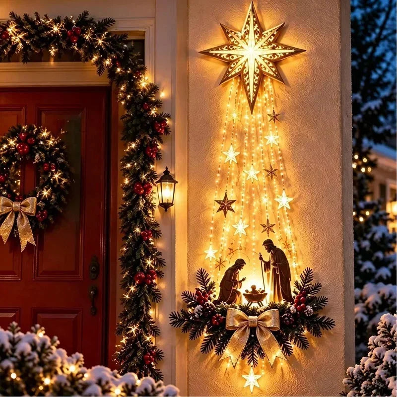 Christmas /.Bethlehem Star of Faith Lighted Nativity Wall Decor Glowing Christmas Hanging Ornament LED Lights Indoor Decor Party