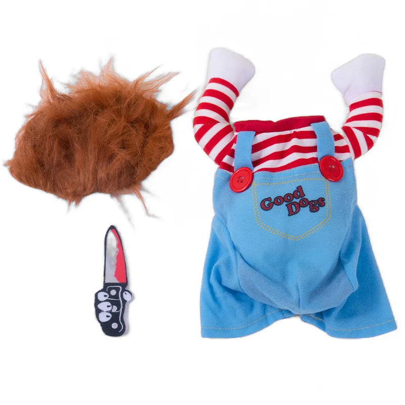 Funny Dog Halloween Costume Horror Doll Style Pet Cosplay Clothes with Wig Plush Arms Party Outfit for Dogs