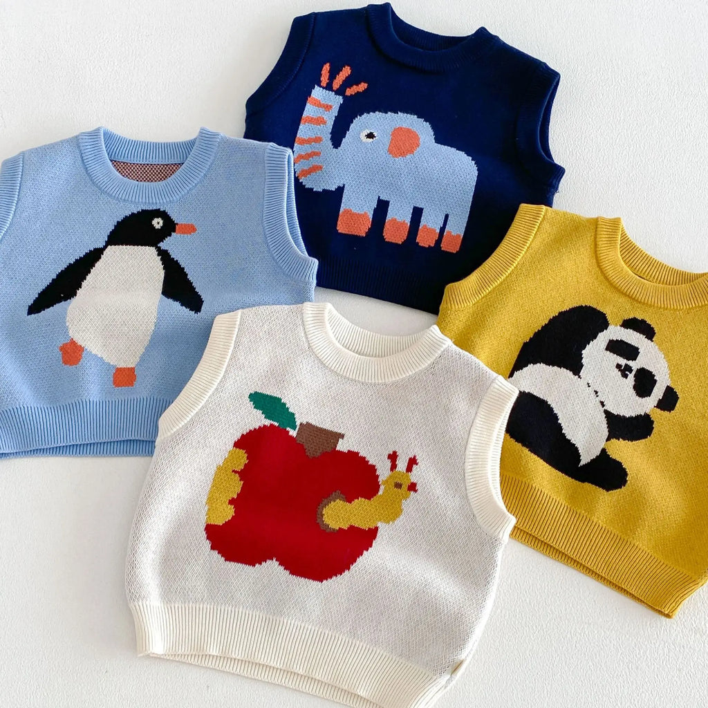 Boys Vest 2026 Spring and Autumn New Children's Clothing Korean Style Fashion Boy Baby Cute Cartoon Knit Vest Simple