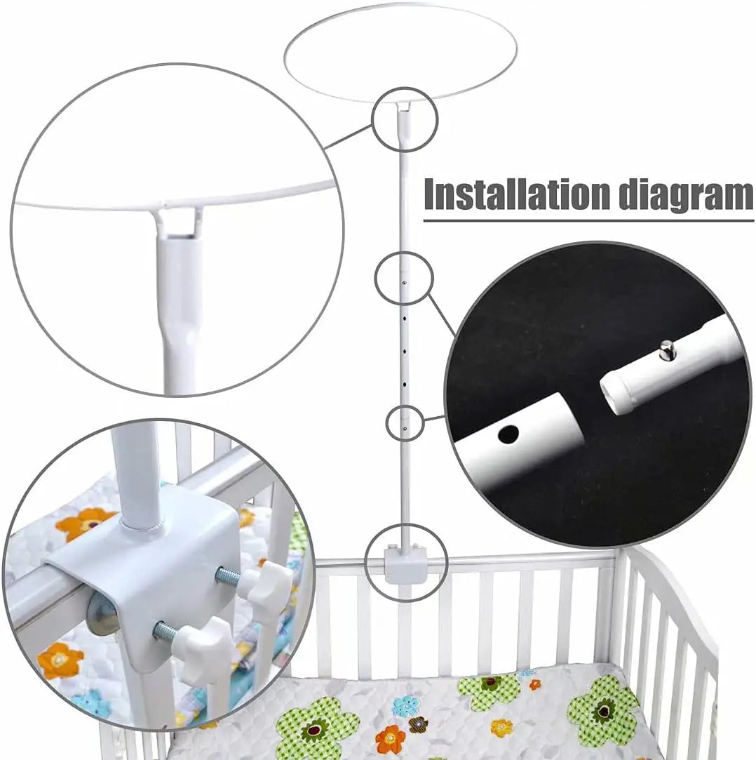 New Bed Canopy, Adjustable Height Baby Bed Canopy with Encrypted Mesh Breathable Skin-Friendly Curtains for Baby Toddler Bedroom