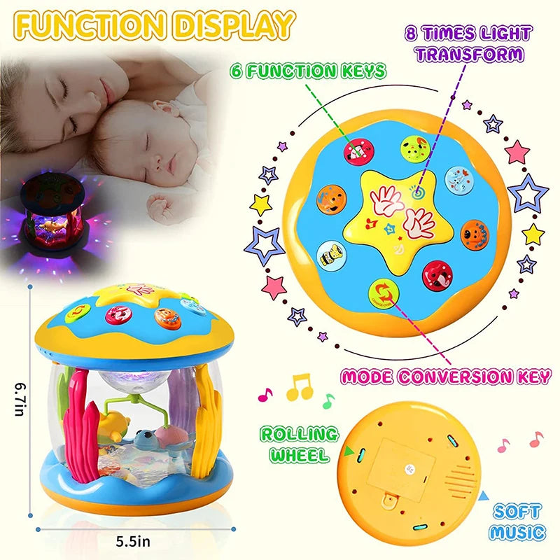 Baby Toys 1-3 Years Babies Ocean Light Rotary Projector Musical Toys Montessori Early Educational Sensory Toys for Toddler Gifts