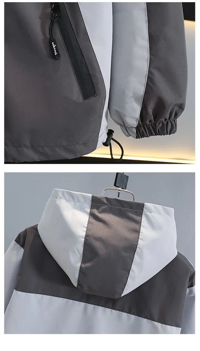 Children Clothing Color Blocking Jacket 2026 Spring Autumn Teen Boys Fashion Zipper Hooded Windbreaker Coat Kids Outewear Tops