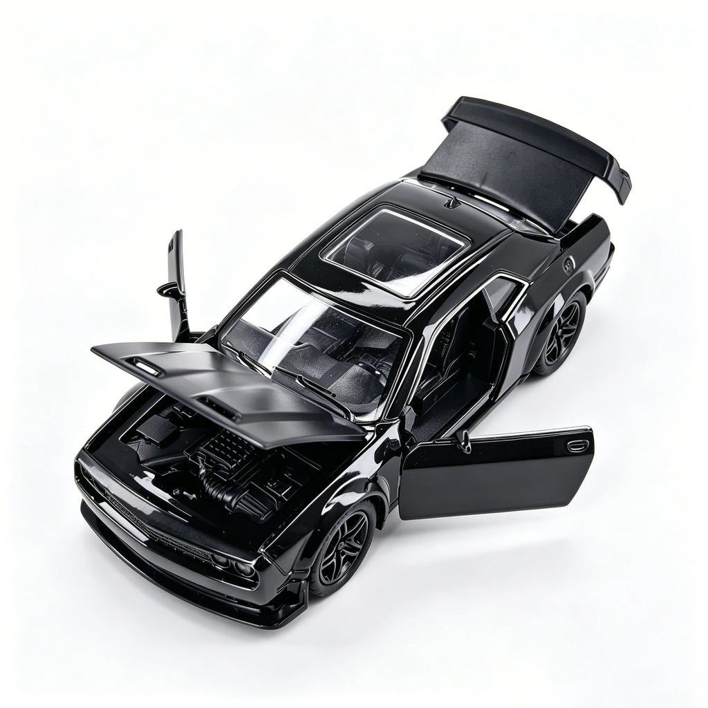 Children’s alloy spring-powered car model. Boy-themed, realistic, collectible, racing car/toy.