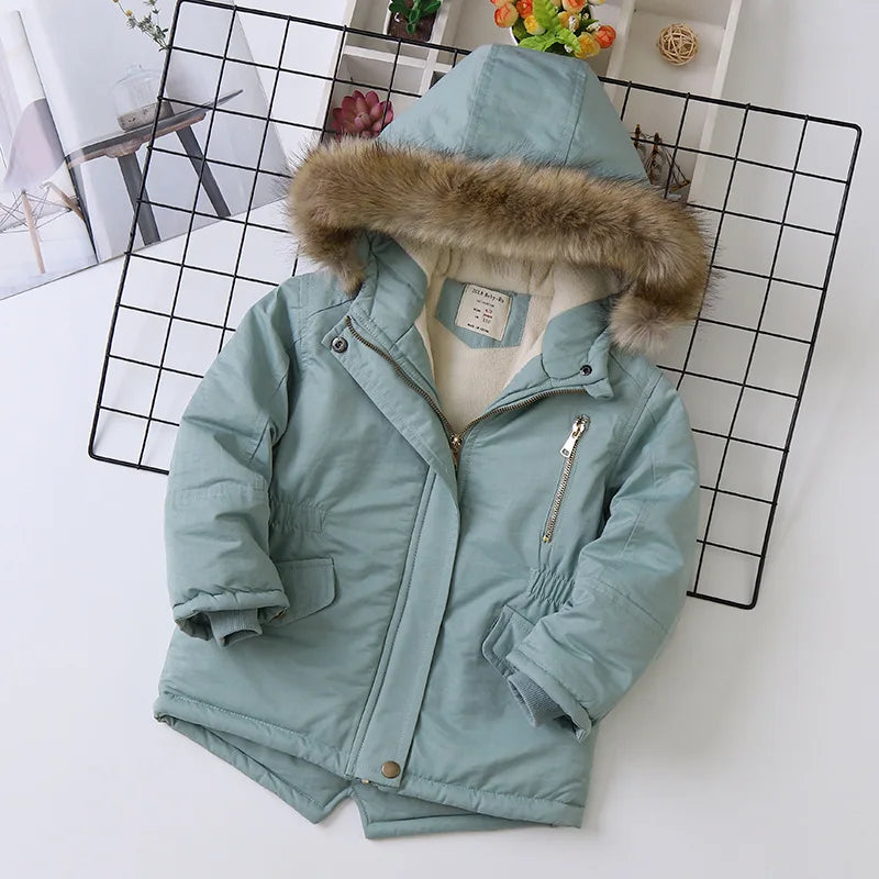 2025 Autumn Winter Children Boy Jacket Outerwear Coat Hooded Plus Velvet Thicken Warm Jacket For Girl 4-14 Year Kids Girl Parka