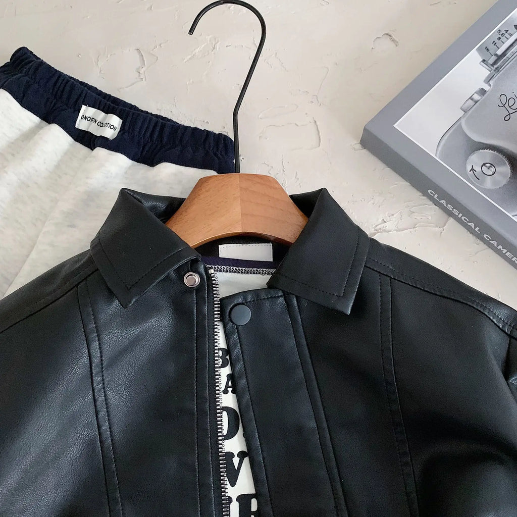 Children Leather Jacket 2026 Autumn and Winter New Product Cool Splicing Jacket Thick Top Fashionable Daily Versatile