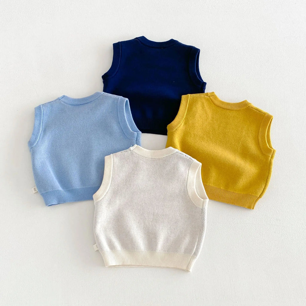 Boys Vest 2026 Spring and Autumn New Children's Clothing Korean Style Fashion Boy Baby Cute Cartoon Knit Vest Simple