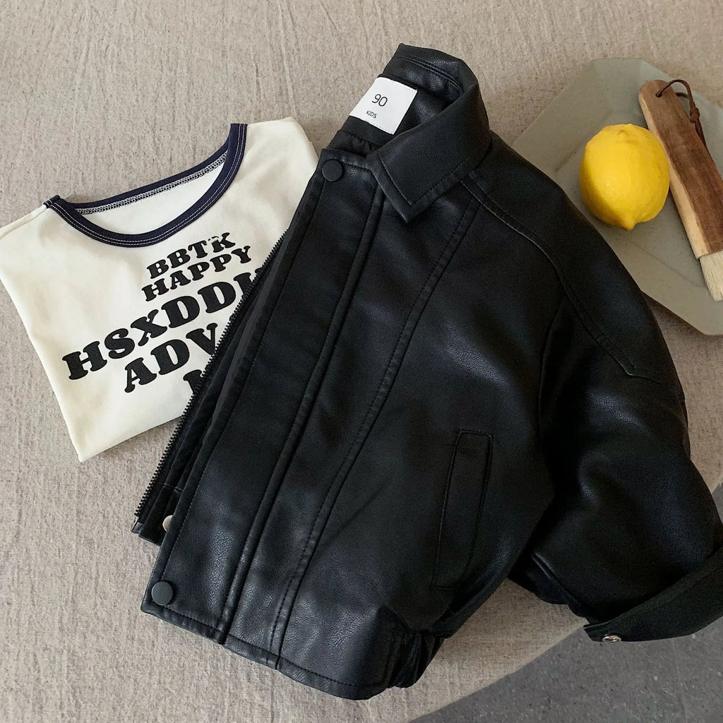 Children Leather Jacket 2026 Autumn and Winter New Product Cool Splicing Jacket Thick Top Fashionable Daily Versatile