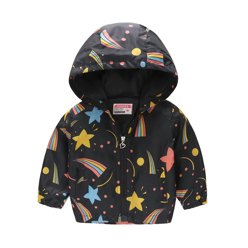 2023 Kids Clothes Boys Jackets Children Hooded Zipper Windbreaker Baby Fashion Print Coat Infant Waterproof Hoodies For Girls