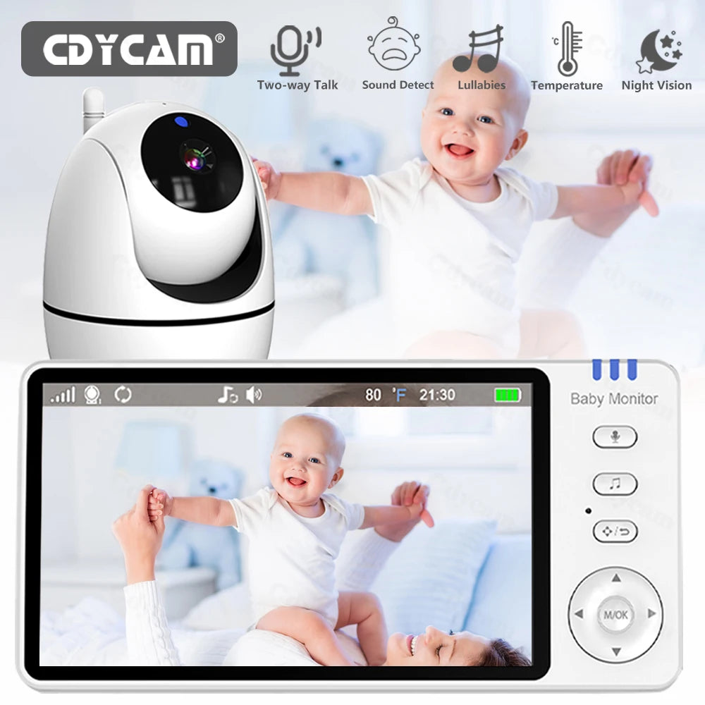 5 Inch Video Baby Monitor With Camera PTZ Zoom Babyphone Cam Security Protection Surveillance Cameras Temperature Sensor Lullaby
