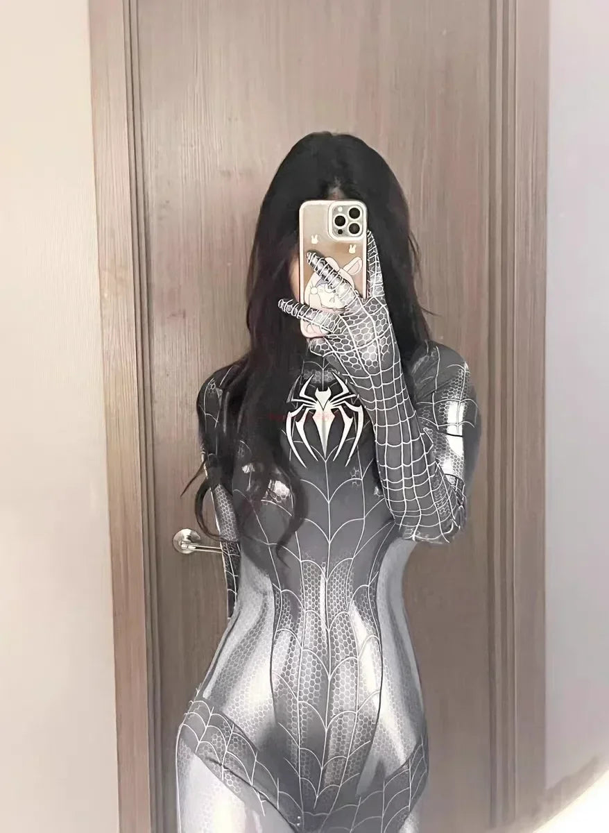Halloween Superhero Cosplay Costume Spider-Woman Black Cat 3D Printed Tight Jumpsuit Bodysuit Adult Party Outfit Xmas Gift
