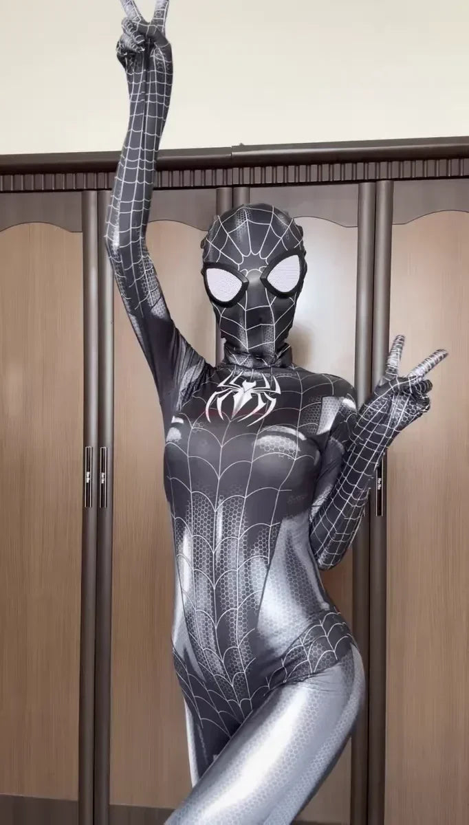Halloween Superhero Cosplay Costume Spider-Woman Black Cat 3D Printed Tight Jumpsuit Bodysuit Adult Party Outfit Xmas Gift