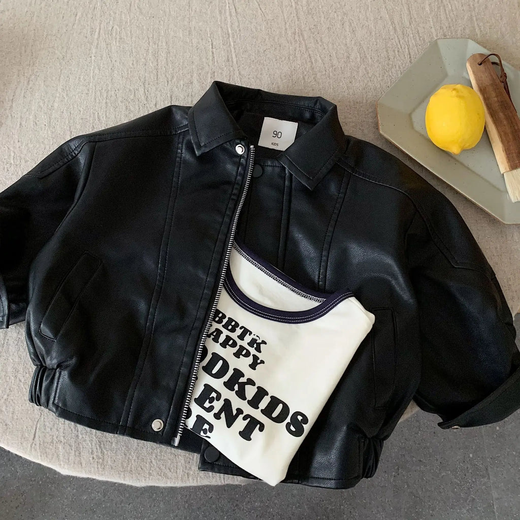 Children Leather Jacket 2026 Autumn and Winter New Product Cool Splicing Jacket Thick Top Fashionable Daily Versatile