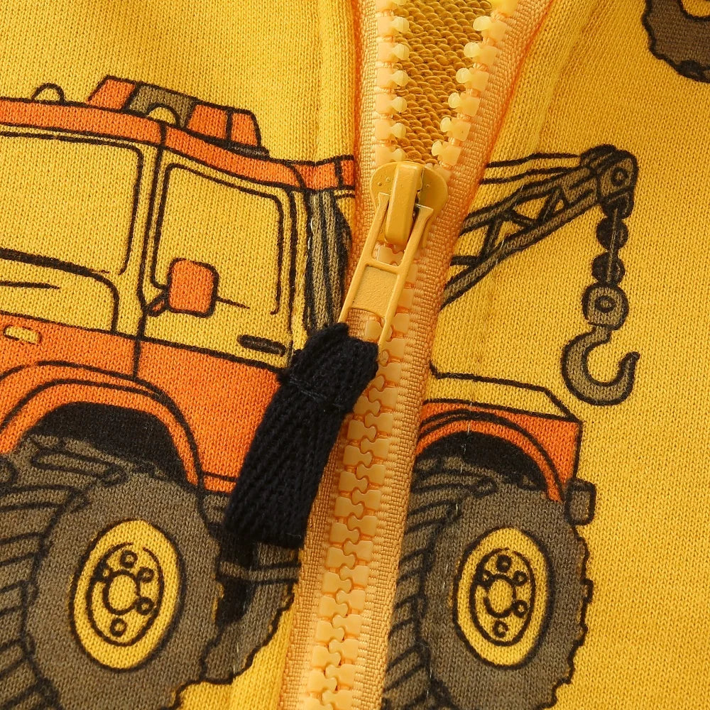 Children's Hooded Jacket New Cars Printed Long Sleeve Zipper Winter Autumn Outwear for Boys Girls 2-7T Spring Coats