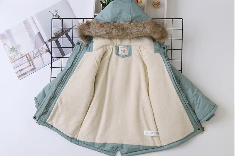 2025 Autumn Winter Children Boy Jacket Outerwear Coat Hooded Plus Velvet Thicken Warm Jacket For Girl 4-14 Year Kids Girl Parka