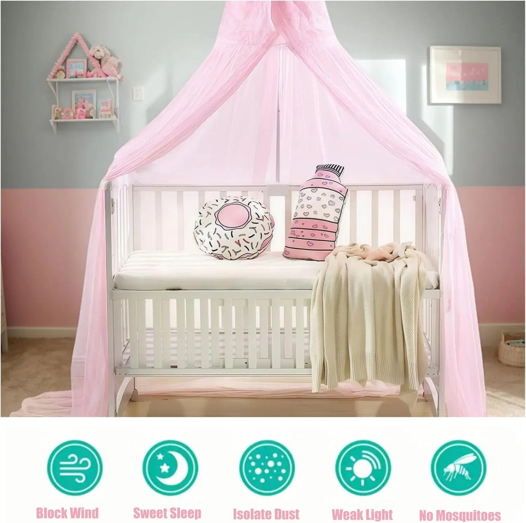 New Bed Canopy, Adjustable Height Baby Bed Canopy with Encrypted Mesh Breathable Skin-Friendly Curtains for Baby Toddler Bedroom